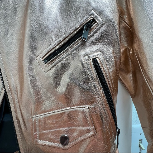 ZARA Woman Size S Rose Gold Leather Motorcycle Jacket NWT - Picture 8 of 9